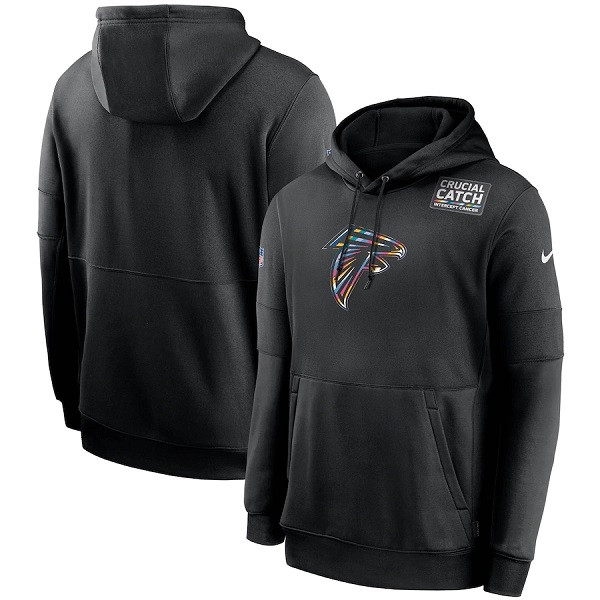 Men's Atlanta Falcons Black NFL 2020 Crucial Catch Sideline Performance Pullover Hoodie